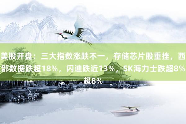 美股开盘：三大指数涨跌不一，存储芯片股重挫，西部数据跌超18%，闪迪跌近13%，SK海力士跌超8%
