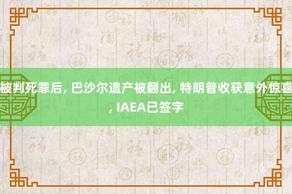 被判死罪后, 巴沙尔遗产被翻出, 特朗普收获意外惊喜, IAEA已签字